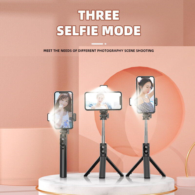 Cool Dier Opvouwbare Draadloze Selfie Stok Statief Met Bluetooth Sluiter Vullen Licht Monopod Voor Telefoon Live-uitzending Beugel