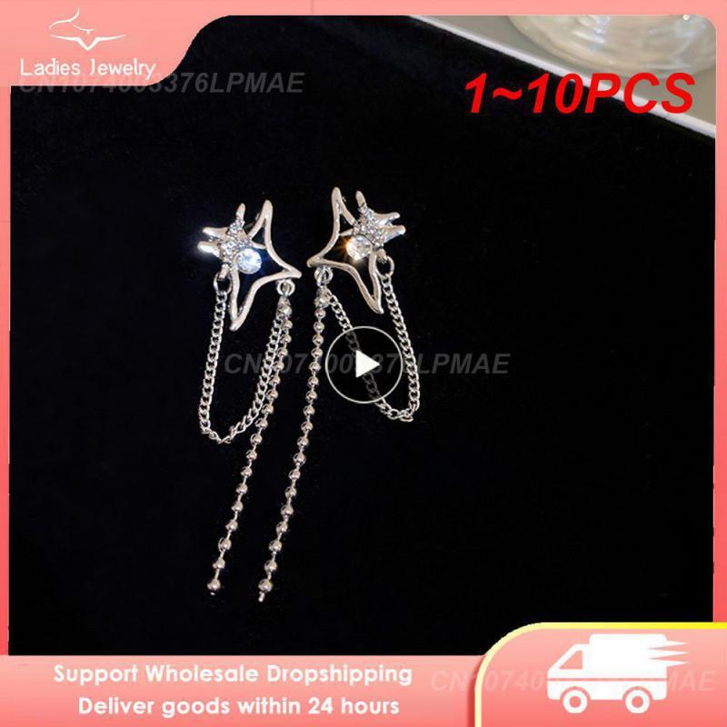 Anting-anting rumbai bintang zirkon Y2k Korea, perhiasan anting-anting desain Niche angin dingin untuk wanita, 1 ~ 10 buah