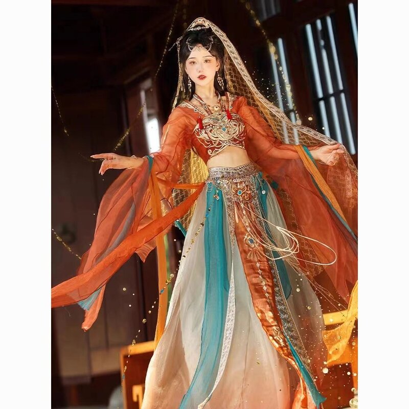 Dunhuang Feitiaanse Westerse Prinses Kleding Hanfu Exotische Fotografie Foto Chinese Stijl Danskostuum Hanfu Vrouwen China Kleding