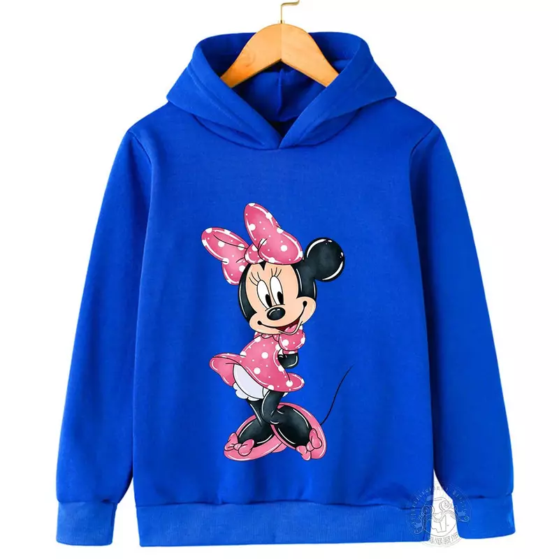 2024 Disney Minnie nadrukowana dziecięca bluza z kapturem jesienna dziecięca chłopięca dziewczęca odzież Graffiti dres z okrągłym dekoltem