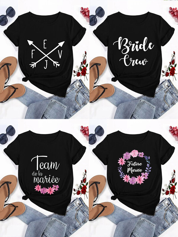 Team Bride Bridesmaid Matching T-shirt Bridal Party Tops EVJF Tshirt for Bride Bridal Shower Gifts Pink Bachelorette Shirts
