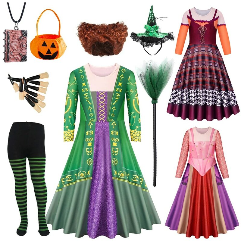 Nuovi film Halloween Child Witch Winifred Costume Girls Party Witch Sarah Mary Sanderson Sisters Dress Up Vampire Fancy Clothes