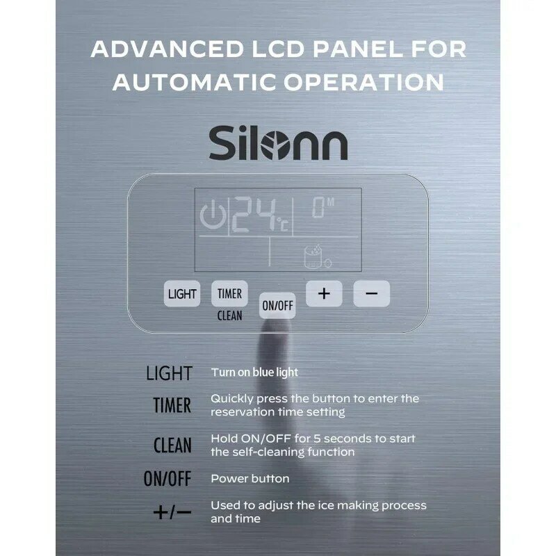 Silonn-商用ステンレス鋼製氷機,150lbsを24時間で作成,33ポンドの氷の保管能力,自立型