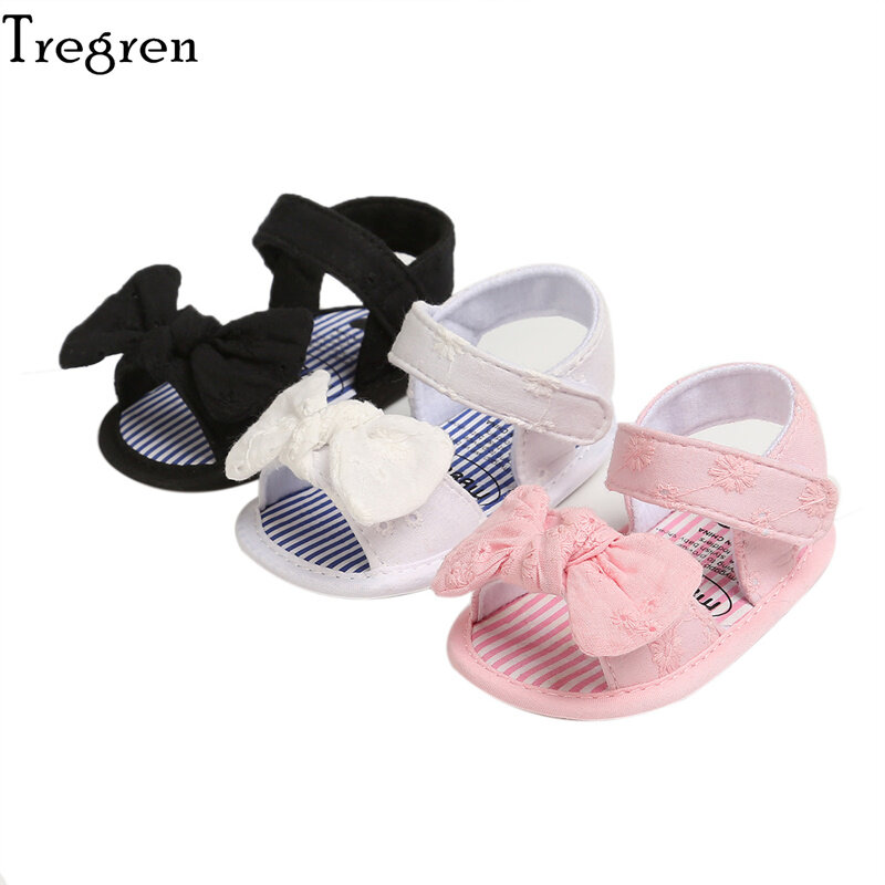 Tregren 0-18M Cute Toddler Baby Girls Sandal Shoes Summer Open Toe Non-Slip Soft Sole Flat Princess Sandals with Bowknot
