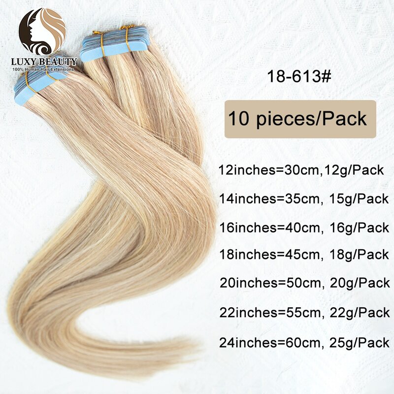 Blonde Straight Tape in Hair Extensions Human Hair Natural Black Brown Invisible Seamless Skin Weft PU Tape Ins Hair 10PCS/Pack