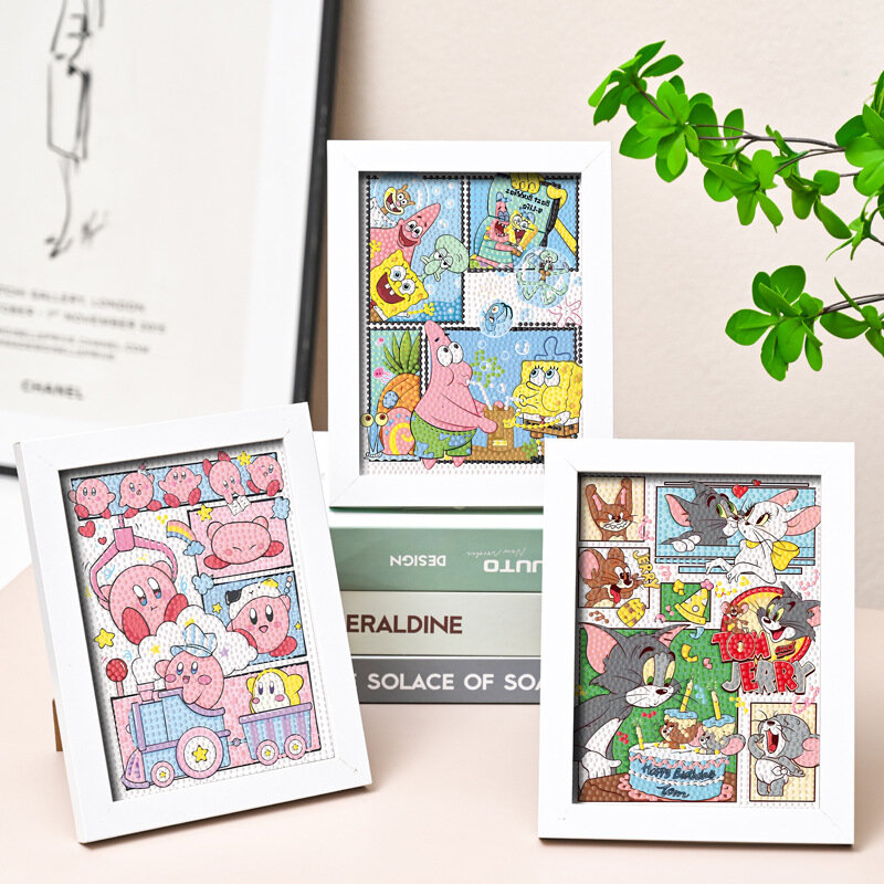 Cartoon Diamond Adesivos para Crianças, Kit DIY Artesanal com Moldura, Pasta de Ponto Pintura, Puzzle Gift