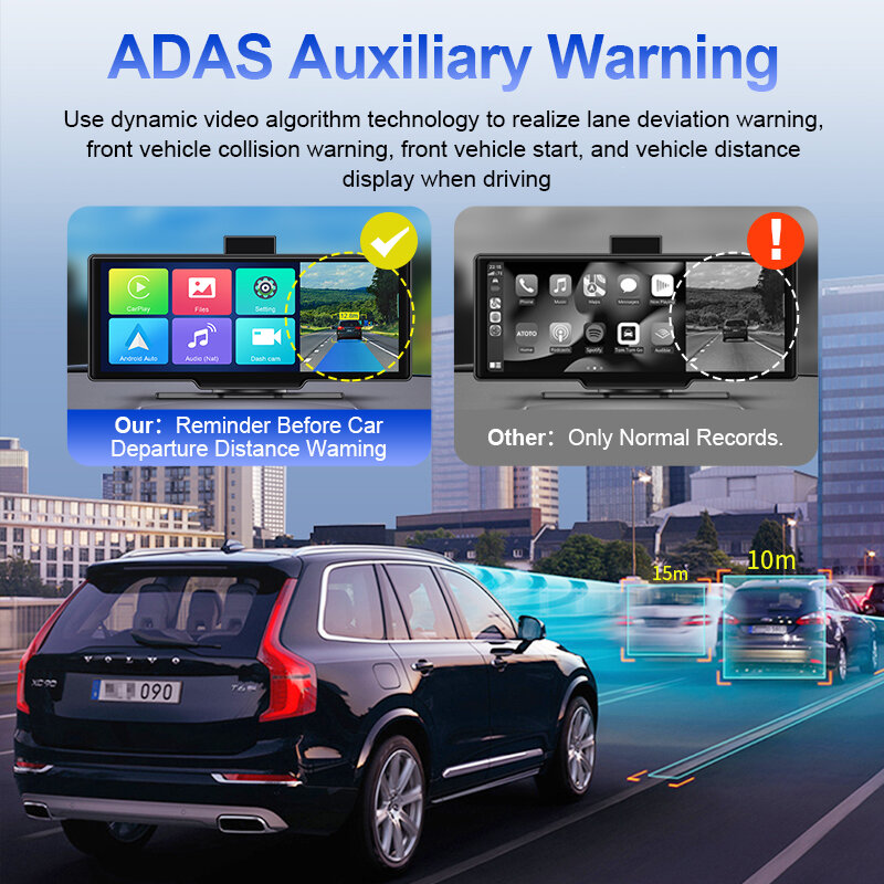 Автомобильный видеорегистратор 10,26 дюйма с системой ADAS, встроенным в зеркало заднего вида и системой Android