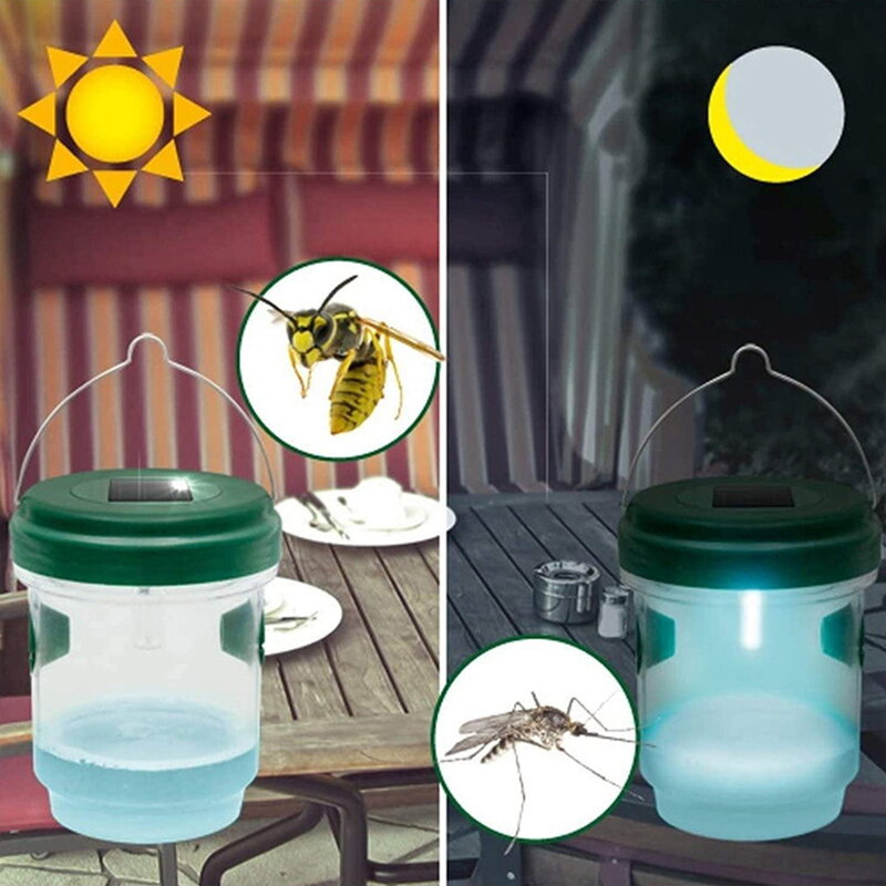 Solar Powered Wasp Trap Lights, Suspensão ao ar livre impermeável, Armadilhas seguras não tóxicas de abelha Hornet, Suprimentos de jardim reutilizáveis