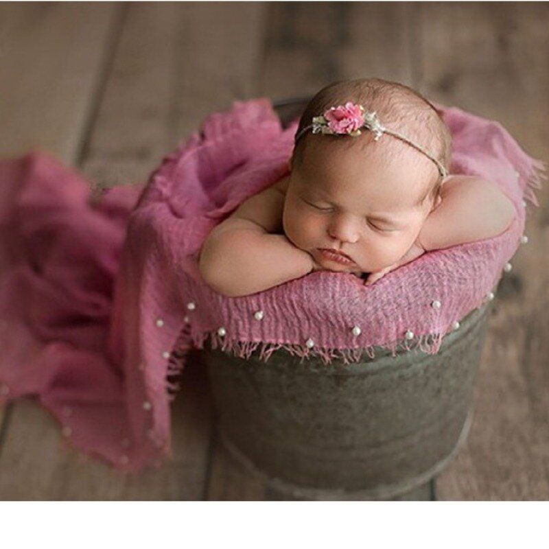 Новинка, реквизит для фотосъемки новорожденных 90x170 см, Мягкое хлопковое льняное одеяло с жемчужинами для младенцев, детское одеяло