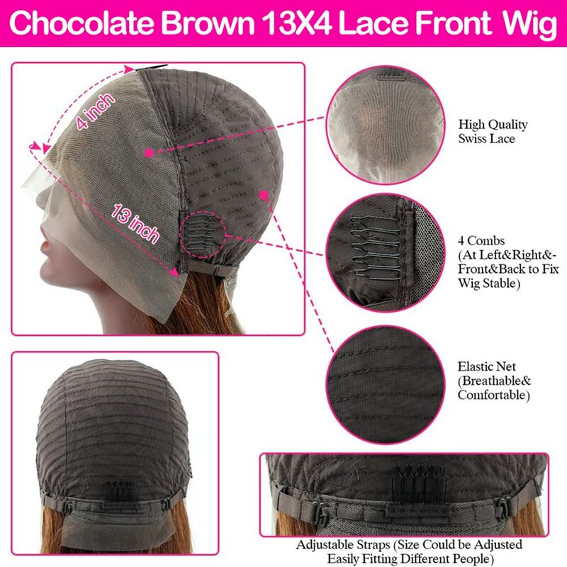Parrucche anteriori del merletto dei capelli umani di Bob marrone cioccolato 13x4 HD parrucca diritta anteriore del merletto dei capelli umani per le donne nere con i capelli del bambino