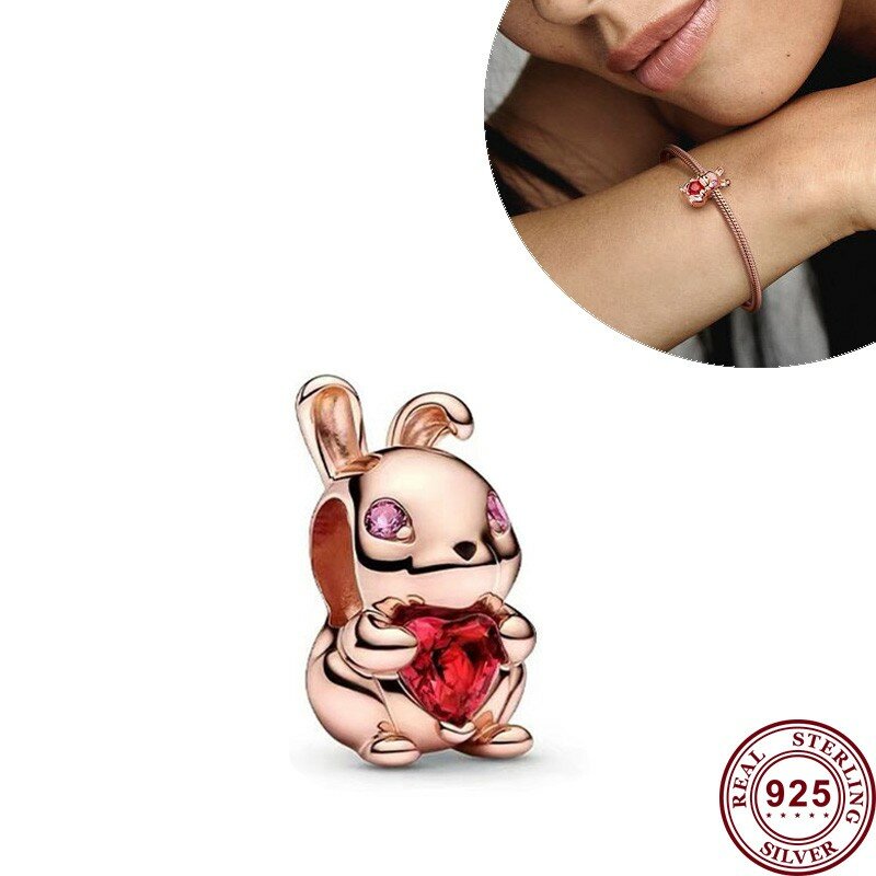 New Hot 925 Silver Shining Heart To Heart Connection Original Women's Padlock Logo Charm Used For Bracelet Pendant DIY Jewelry
