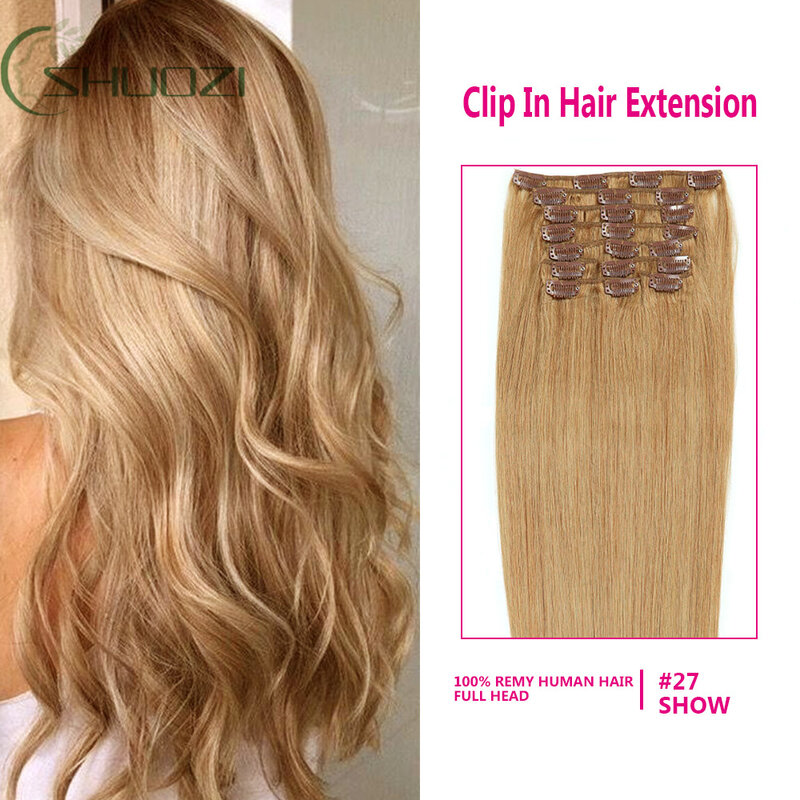 Clip in Hair Extensions Human Hair Straight Hairpiece 100% Real Brazilian Remy Natural Human Hair 16"-24" Clip On 120G-160G