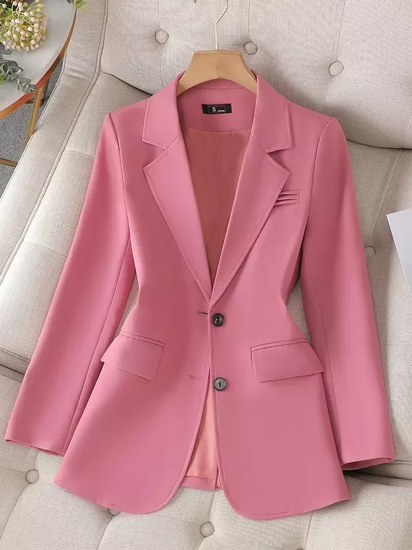 여성용 단색 세트 블레이저, 여성용 핑크 커피 블랙 긴팔, 싱글 브레스트 스트레이트 재킷 코트, 4XL 패션