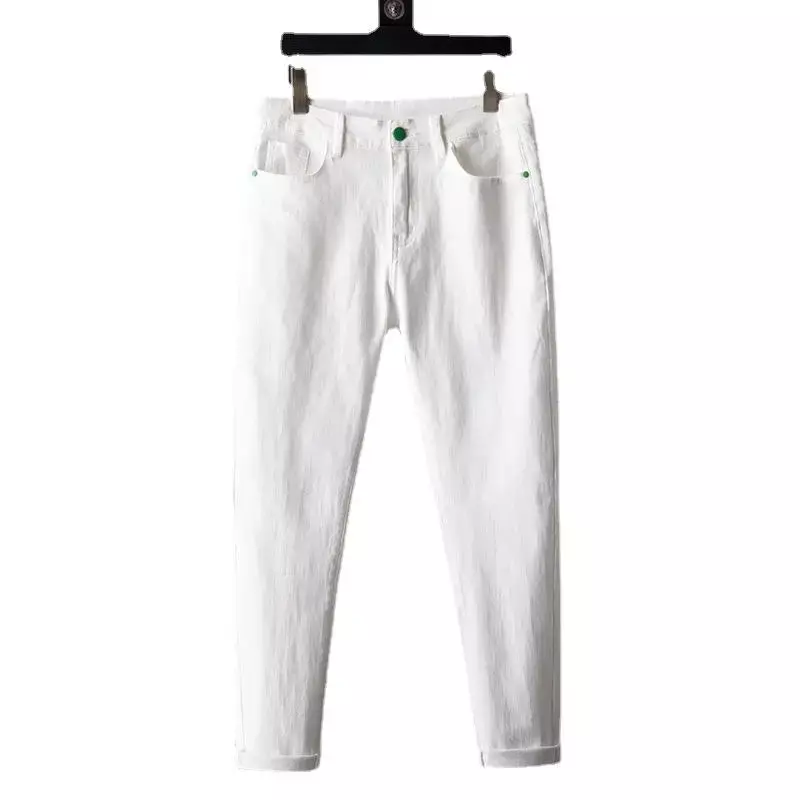 2024 Frühling Herbst neue Herren Straight Fit reine weiße Jeans Mode lässig klassische Elastizität Jeans hose männliche Marke Hosen