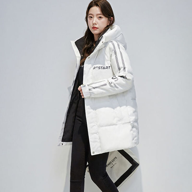 Женский теплый пуховик с капюшоном, повседневный пуховик на 90% белом утином пуху, верхняя одежда в Корейском стиле для зимы