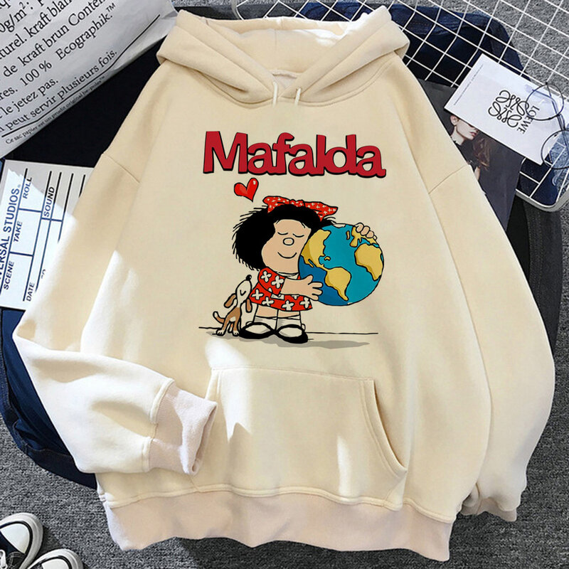 Mafalda bluzy damskie koreański styl polar streetwear y2k estetyczny sweter ściąga kobiety z długim rękawem top sweter