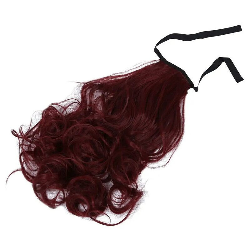 Long Ponytail Clip in Hair Tail Colored Curly Body Wave Hair Extensions Highlight Weft High Temperate Fiber Wine Red