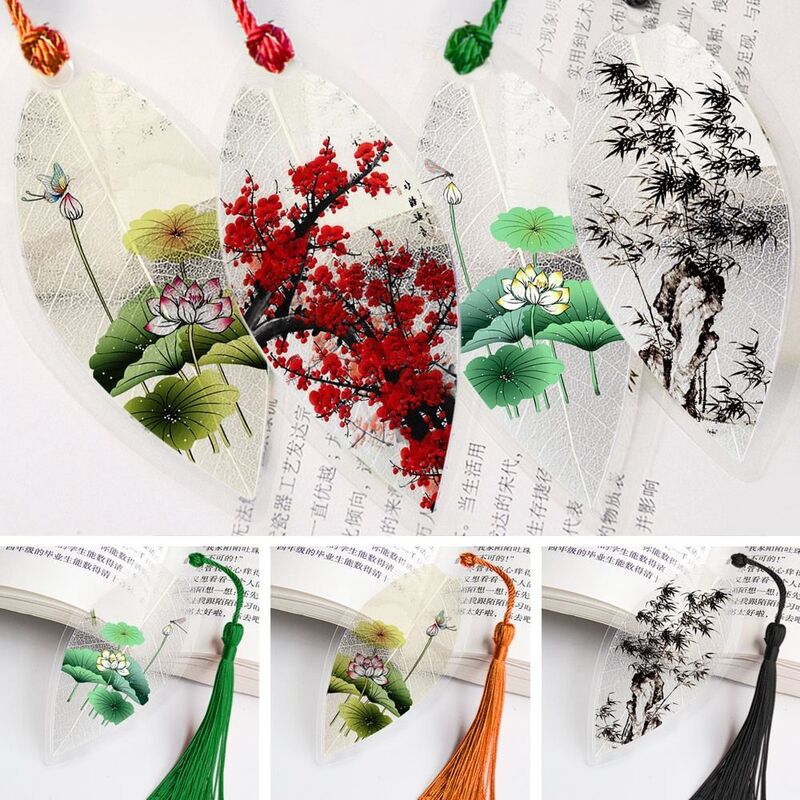 Chinese Plastic Paisagem Pintura Bookmarks, Colorido Archaic Folha Veia Bookmarks, Presente para Estudantes