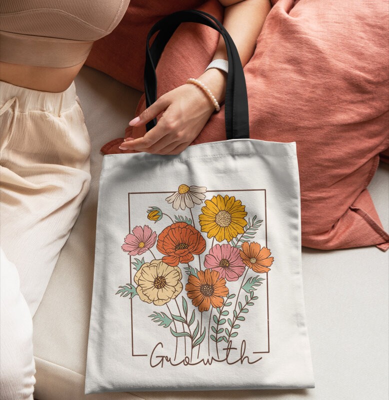 Fashion Trendy Proverb Print Shoulder Bag Mushroom Sunflower Digital Printing Tote Women Lady Designer Bags for Shopping Travel