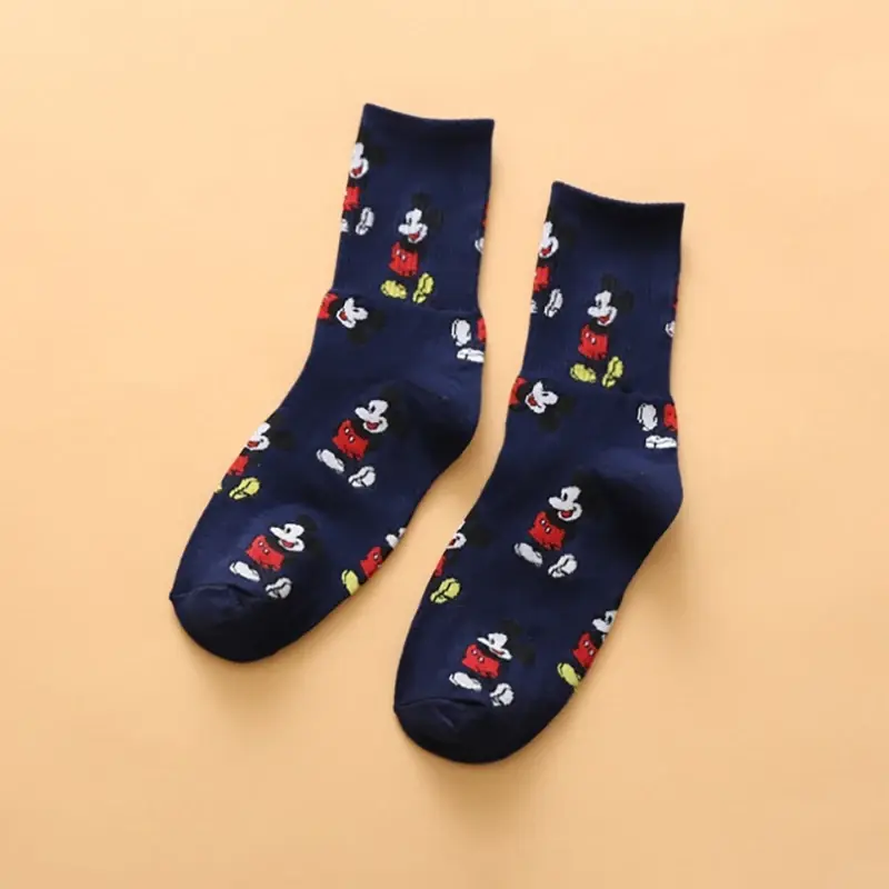 Милые носки из аниме Диснея, модные осенне-зимние Нескользящие теплые мягкие длинные хлопковые носки с Микки Маусом, подарки для девочек