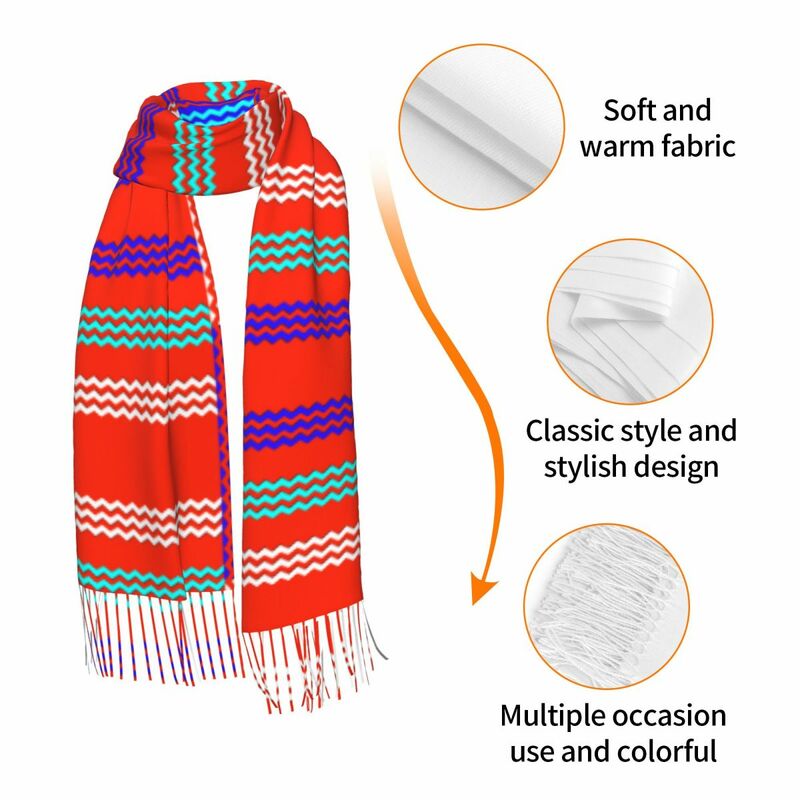 Écharpe à pampilles ZigZag colorées pour femmes, châles géométriques modernes, enveloppes bohèmes douces, écharpes polyvalentes pour dames, mode d'hiver