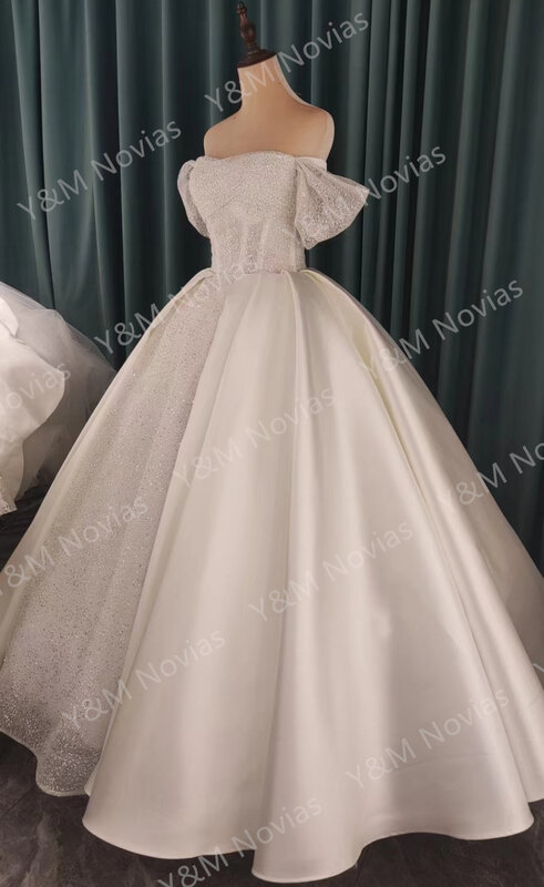 Boat Neck Off The Shoulder Wedding Dress New 2024 Bride Ball Gown French Satin Princess Exquisite Vintage Vestidos De Novias