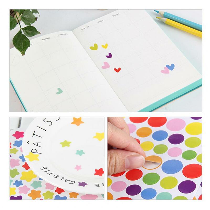 6 Lembar Stiker DIY Pribadi Warna Pelangi Hias Bunga Bintang Cinta Hati Bentuk Bulat Stiker Scrapbooking untuk Buku Pegangan
