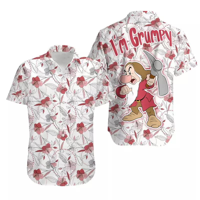 Гавайская рубашка Grumpy с карликом, Белоснежка, гавайская рубашка для мужчин, гавайская рубашка с рисунком пальмовых листьев Диснея, Мужская одежда, повседневная гавайская рубашка