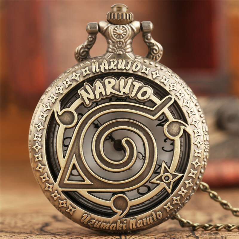 Vintage Cosplay Clock Japan Anime Design Hollow Case Unisex Quartz Pocket Watches with Necklace Pendant Chain Collectable Reloj