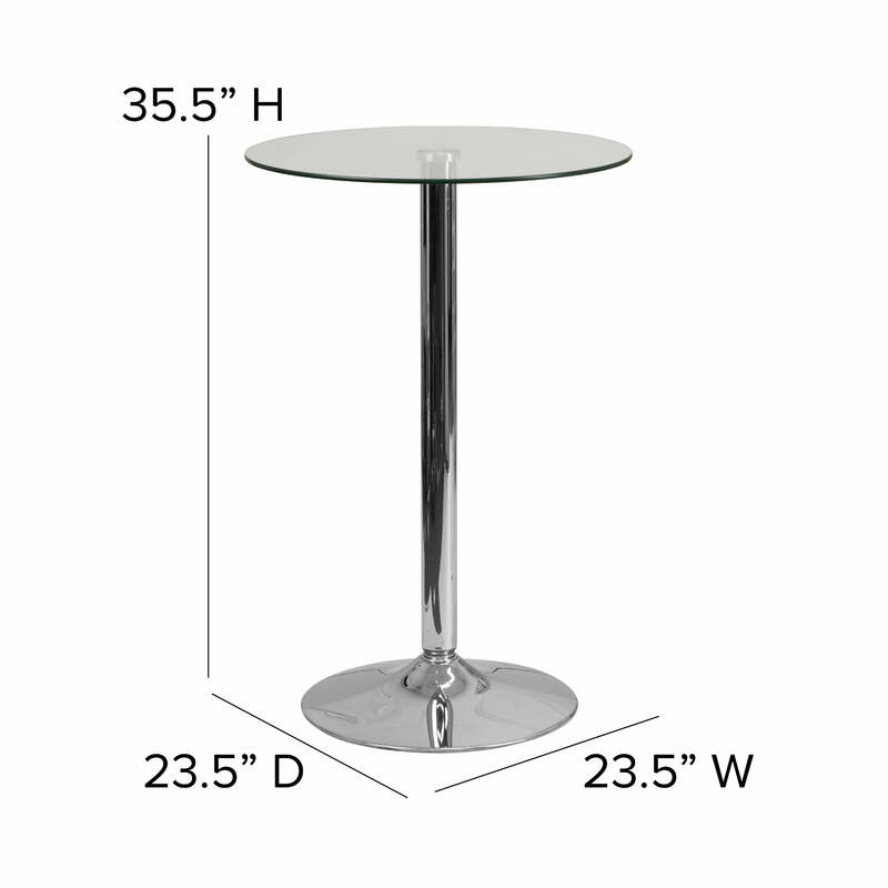 Tavolo da Bar rotondo da Pub con piano in vetro da 23.5 ''con Base cromata da 35.5'' per tavolo da Cocktail da pranzo alto da cucina da bistrot