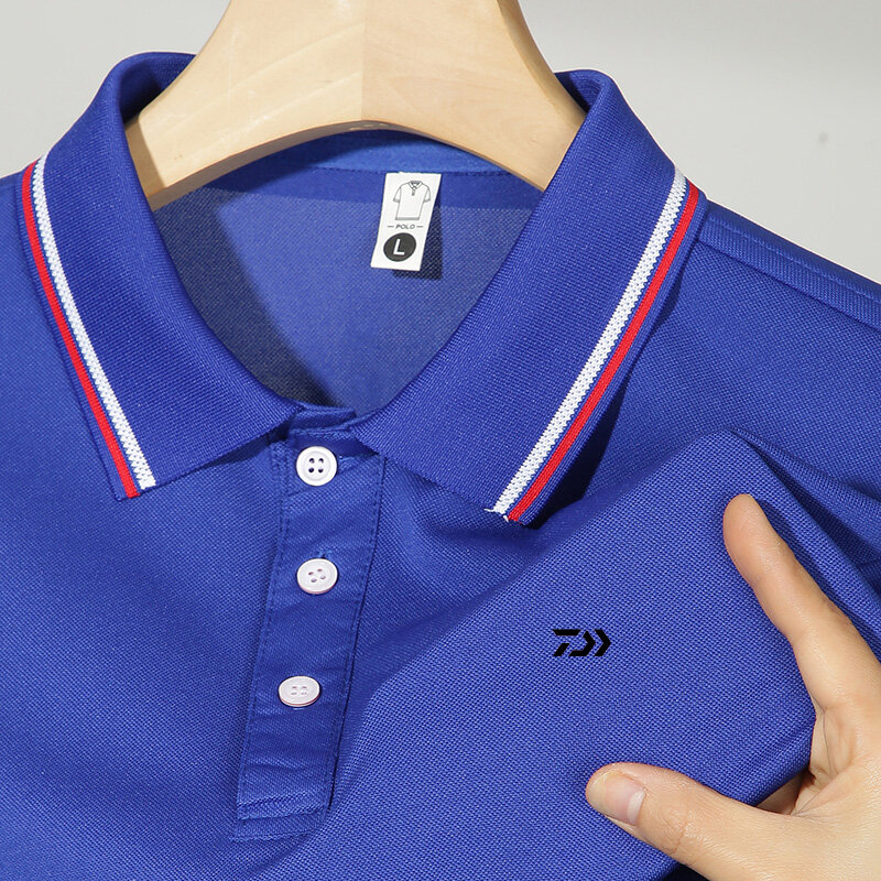 Penjualan laris baru 2024 kaus Polo kasual motif garis lengan pendek Fashion pria