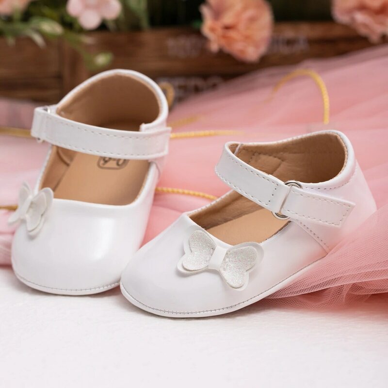 Sapato de borracha antiderrapante First Walker, sapatos de bebê recém-nascido, menina princesa PU criança, decoração arco, novo, 0-18 meses, 2023