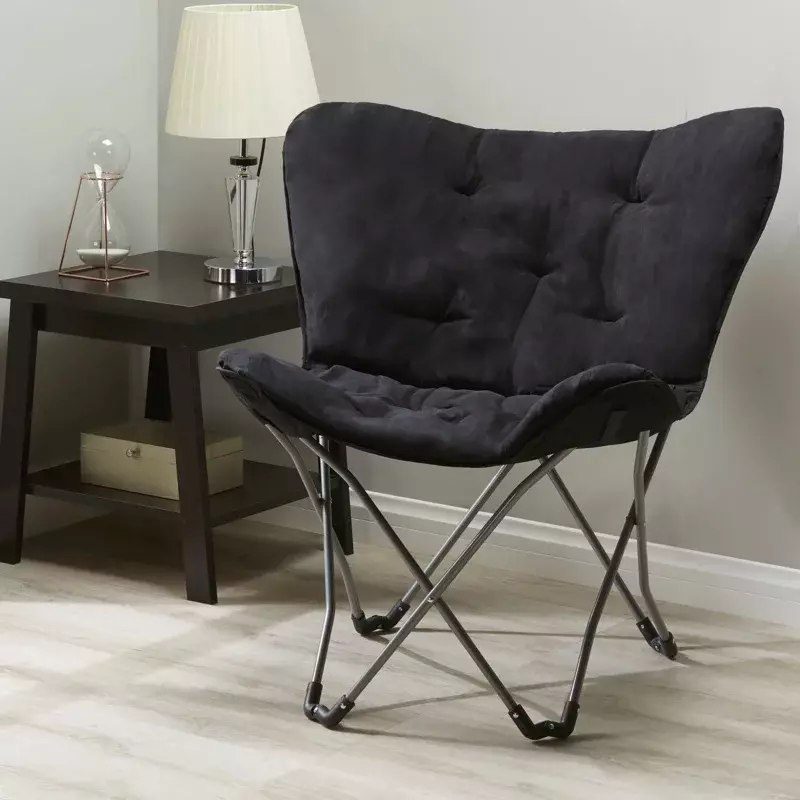 เก้าอี้ผ้าหนังนิ่มขนาดเล็กพับได้ลายผีเสื้อสีดำ mainstays