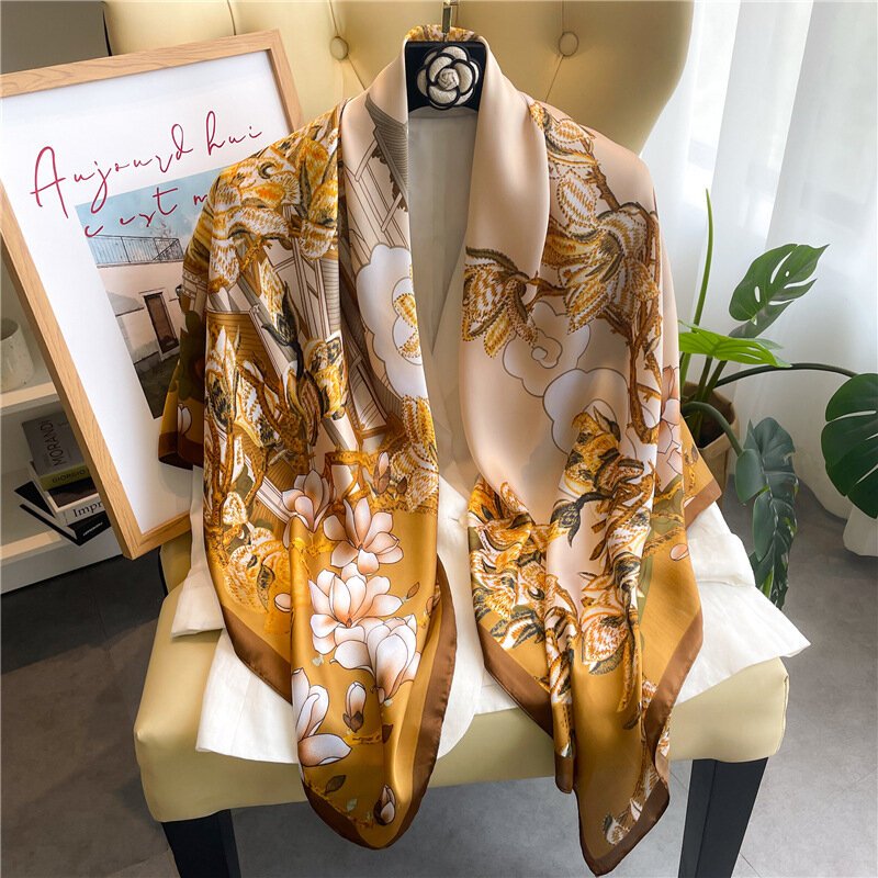 Nova mulher moda imprimir feminino estilo nacional cachecol viagem protetor solar flor 110cm grande quadrado protetor solar presente da mãe lenço