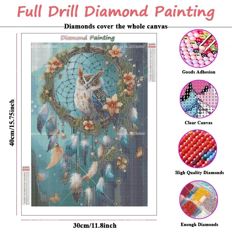 DIY 5D pintura diamante, Dreamcatcher, pássaro, bordado de flores, mosaico completo, decoração de casa, presente para crianças, novo, 2024