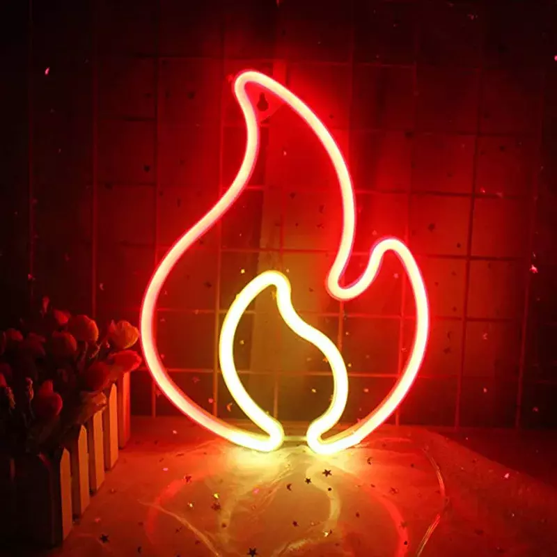 Fire Flame Neon Sign Light LED lampada da parete a sospensione luce notturna per camera da letto camera dei bambini Bar Party Wall Decor compleanno regalo di natale