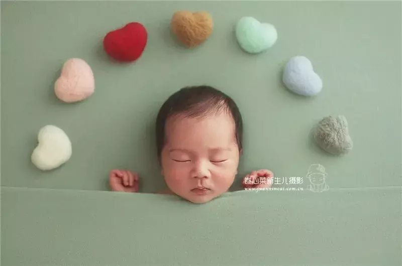 Accesorios de fotografía de lana de corazón para recién nacido, accesorios de fotografía DIY, estudio de bebé, fieltro, corazón de amor, 5 piezas por juego