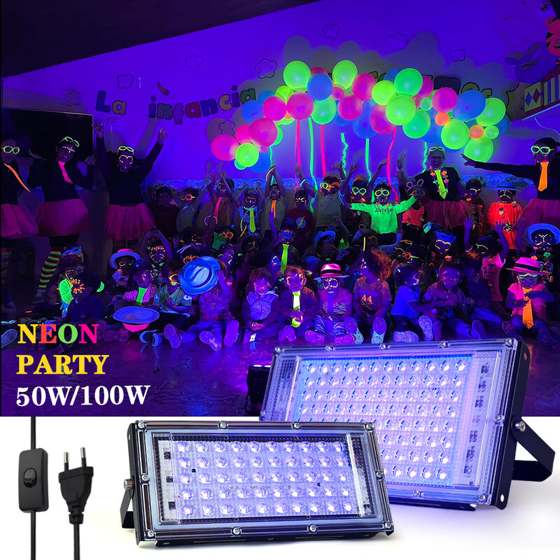 Projecteur UV LED étanche, lampe de scène ultraviolette, rétroéclairage de scène de fête Chang, 395nm, 400nm, 220V, 50W, 100W