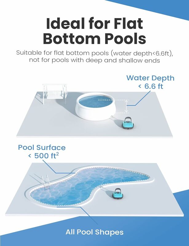 Akku-Roboter-Pool reiniger, automatischer Pools taub sauger, leistungs starke Absaugung für oberirdischen flachen Pool bis zu m²