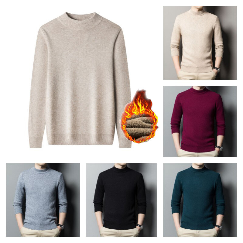 Suéter cálido para hombre, jerseys sólidos, suéteres gruesos, prendas de punto, cuello redondo, ropa informal, otoño e invierno, nuevo