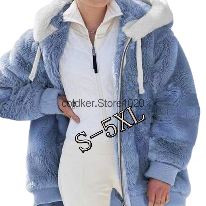 Зимние куртки для женщин 2023 пальто с капюшоном из искусственного меха пальто на молнии с длинным рукавом Свободная верхняя одежда теплая парка женская одежда