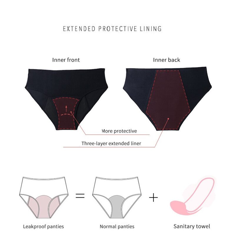 4pcs Sanitary napkins free physiological underwear,High Waisted Women‘s  Menstrual Period Underwear Leakproof Seamless panties