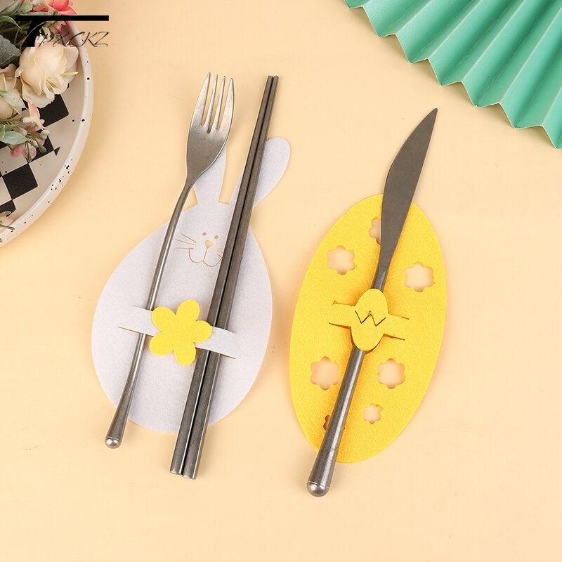 Couteau et fourchette lapin pour enfants, décoration de scène de Pâques, sac, ensemble de polymères