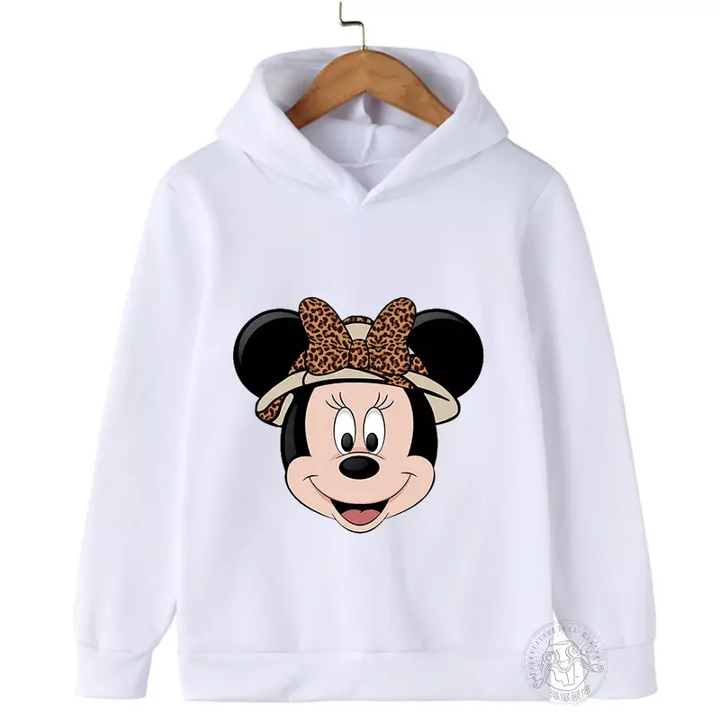 Disney-Sudadera con capucha de Minnie y Mickey para niños, ropa deportiva con estampado de dibujos animados, cuello redondo, grafiti diario, primavera y otoño