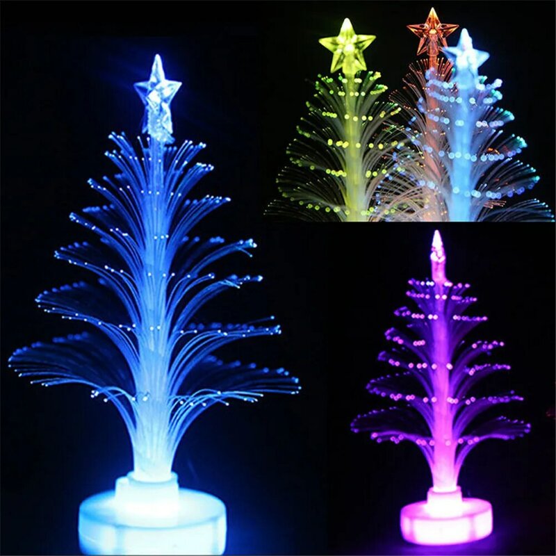 1Pc Cute Mini LED Christmas Tree Lamp Night Light Colorful LED Fiber Optic Nightlight Kid Xmas Decoration Gift Luminous Light