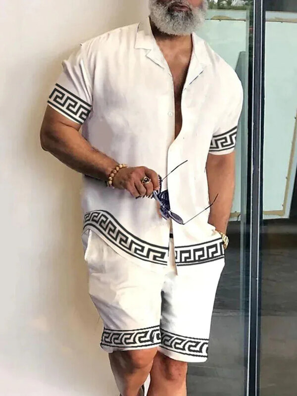 Koszula męska komplety 3d nadruk patchworkowy klapy z krótkim rękawem koszula na co dzień spodenki plażowe letnie letnie stroje na wakacje hawajskie garnitury męskie