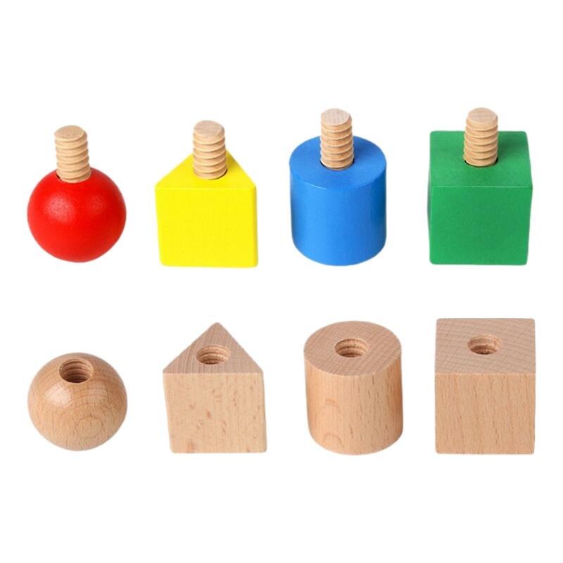 8Pcs Wooden Nuts and Bolts Set Tightening Screw for Children Preschoolers