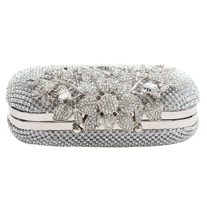 3x einzigartige Schließe Silber Diamante Kristall Diamant Abend tasche Clutch Geldbörse Party Braut Abschluss ball