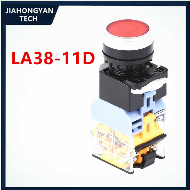 LA38-11D przełącznik przyciskowy ze światłem LA38-11DN zielony elektryczny z zamka samoczynnego resetowania 220V 12V 24V 380V 110V 48V 36V