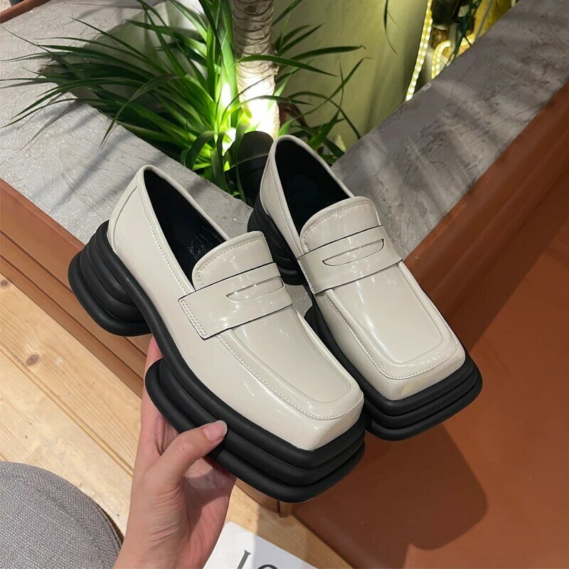 Flats Women's Shoes 2022 Spring Winter New Chunky Mules British Style Lazy Shoes Fashion Casual PU Dress Square Toe Oxford Shoes